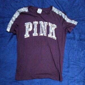 Burgundy Kids Sequin Shoulder T-Shirt